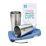Stainless Steel Drinking Cup Set – Ideal for Kids as Small & Unbreakable – Better than Plastic as No Chemicals – Easy Clean – Picnics, Camping, Parties. 10 oz, 5 Pcs