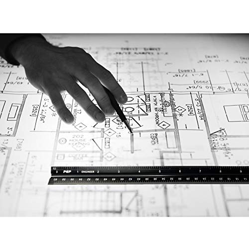 Precision Engineering Products – 12” Aluminum Architect Scale Ruler and Engineer Scale Ruler Set – Black Triangular Drafting Straight Edge – Imperial Triangle Scale with Laser Etched Markings