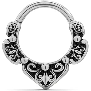 PUNKYOUTH 16G Titanium Septum Nose Ring Clicker Hoop 316L Surgical Steel Hinged Gothic Vintage Floral Style Earrings Piercing