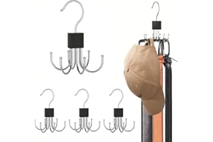 Chris. W 4 Pack Belt Hanger, 360°Rotatable Belt Rack Organizer for Closet Space Saving Belt Hooks, Maximum 18 Storage Capacit