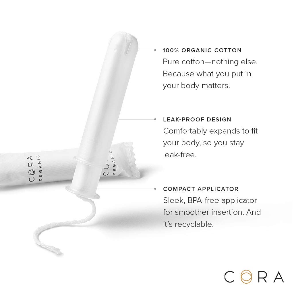 Cora Organic Tampons Regular Absorbency 100 Cotton Core, Unscented