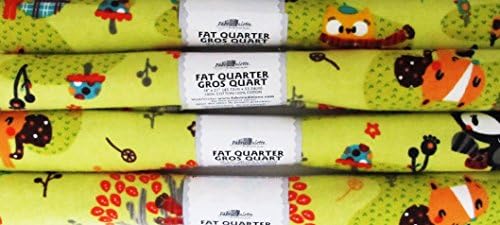 4 FLANNEL FAT QUARTERS GREEN FOREST ANIMALS PRINT ~ 100% COTTON
