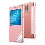 Feelglad (TM) Usams Authentic Pu Leather Flip Bracket Window Cover Protection Case with Exclusive Design Leather Case Window Displays Perfect Support Android System for Samsung Galaxy Note 4 Sm-n910s / Sm-n910c Sleep Feature Is Turned On, Refer to the Packaging Schematic - Retail Packaging (B-pink)