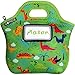 GOPRENE Kids Dinosaur Neoprene Lunch Bag with ID Card Pocket | Identi-Tote Insulated, Reusable, Foldable, Washable, Color: Green Dino, 3 Blank Name Cards