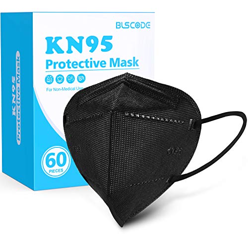 KN95 Face Mask 60 Pack, BLScode Black KN95 Mask Individually Wrapped, 5