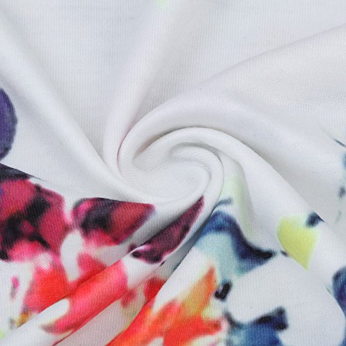 Pengy Clearance Women Short Sleeve Striped Floral Printed Blouse Shirt Tops (M, White)