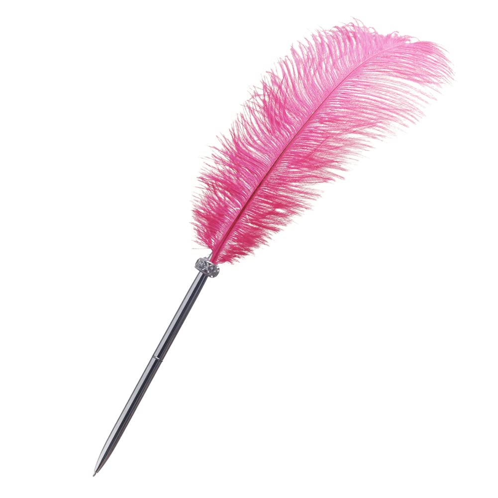 DE Stainless Steel Feather Pen - Fancy Ballpoint Wedding & Vintage Signature Pen - Hot Pink Gift for Home Office & Party