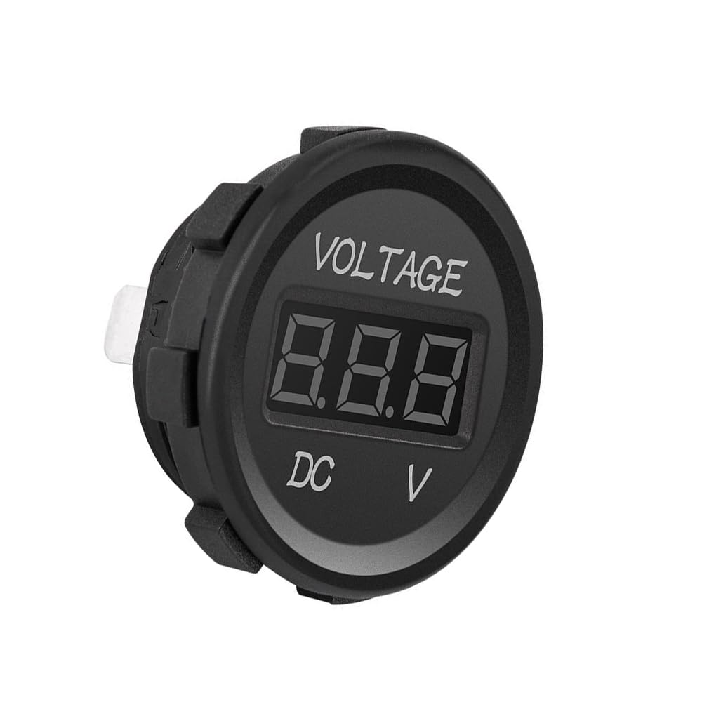 Unifizz MIC-VM-Blue Voltmeter (DC 12V LED Digital Display Waterproof for Boat Marine Vehicle Motorcycle Truck ATV UTV Car Camper Caravan Blue Digital Round Panel)