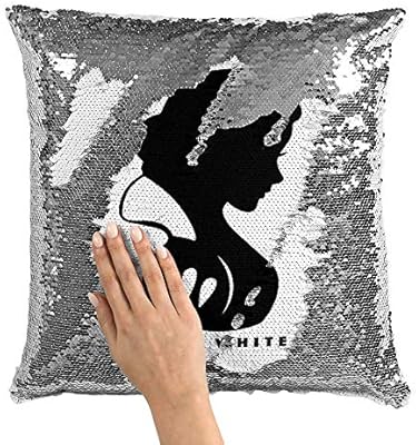 Snow White Pretty White Sequin Throw Pillow With Stuffing Pink