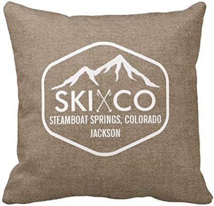 Rustic Ski Mountain Steamboat Colorado Burlap Throw Pillow Case 18" * 18"