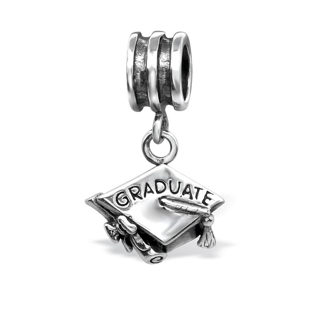 The Rose & Silver Company Women 925 Sterling Silver Dangling Graduation Hat Bead Charm