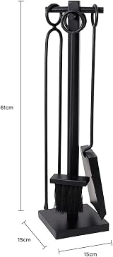 CHARLES BENTLEY Fireside Companion Set Coco Brush Black Matte Iron Tool Stand view 8