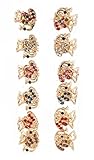 Yeshan Pack of 12pcs Peacock Design Alloy Mini Jaw Clip, with Rhinestone and Crystal Beaded Claw Hair Clip, Golden