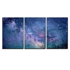 3 Piece Canvas Wall Art - Starry Night Sky Deep Outer Space - Modern Home Art Stretched and Framed Ready to Hang - 16"x24"x3 Panels