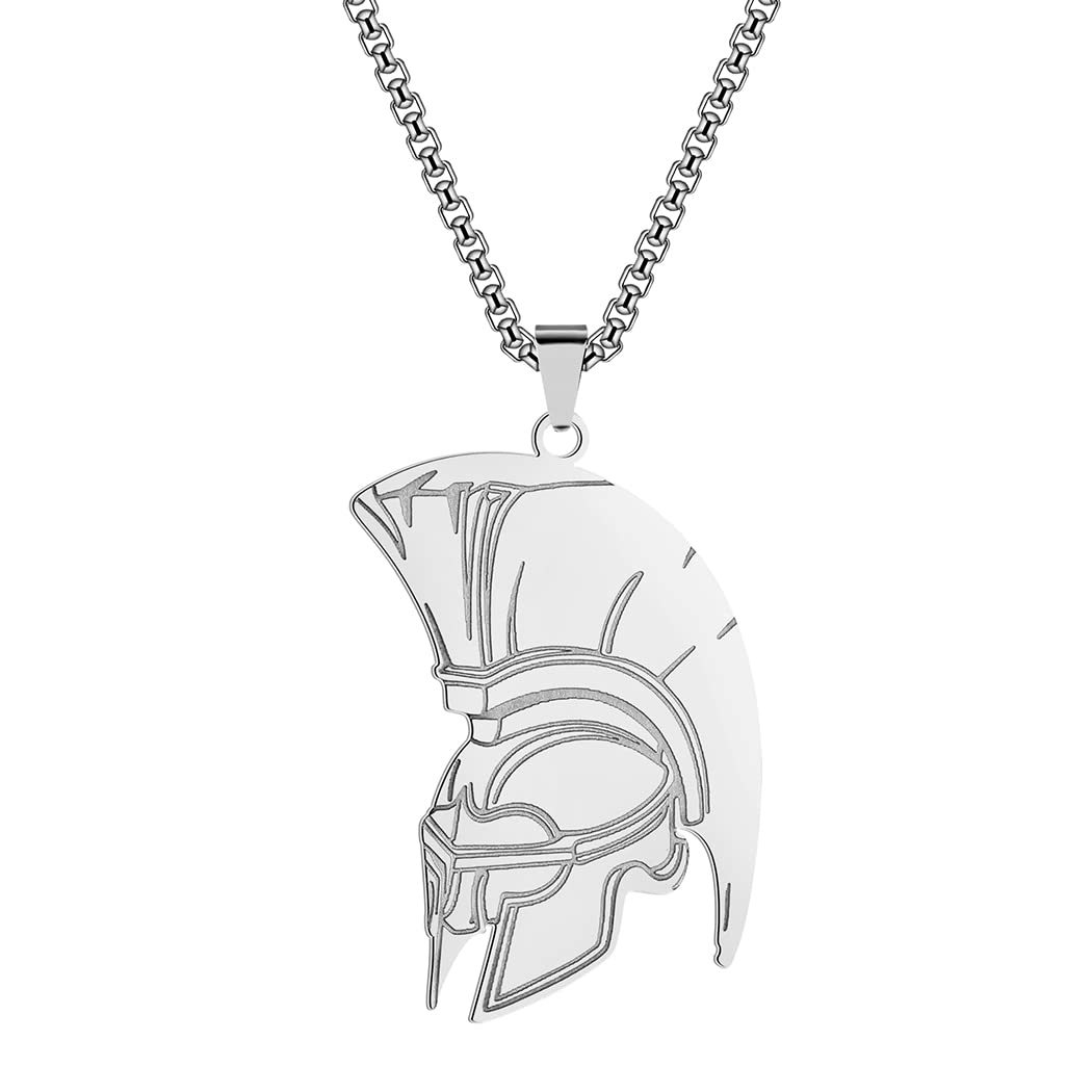 LUTAKU Sparta Leonidas Helmet Necklace for Men Women Boys Ancient Greek Warrior Talisman Pendants 316L Stainless Steel Hip Hop Chains for Mens Jewellery (312S)