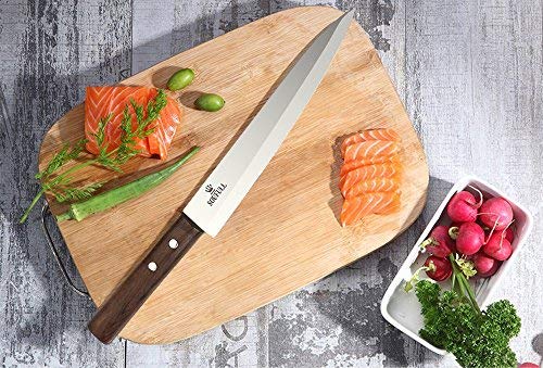Professional Sashimi Sushi Knife,2/3 Tang Unbroken Soufull Japanese Surgical Grade stainless steel,325mm with Razor Sharp Blade, Gray Leather Wooden Handle with Double Riveted-Durable with Gift Box - Thumbnail 3