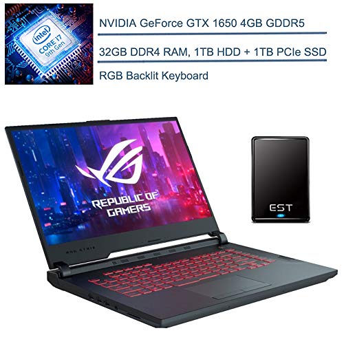 2020 ASUS ROG 15.6″ FHD Gaming Laptop Computer: Intel Hexa-Core i7-9750H Up to 4.5GHz/ 32GB DDR4 RAM/ 1TB HDD + 1TB PCIe SSD/ NVIDIA GeForce GTX 1650/ Windows 10 Home + EST 500GB External Hard Drive