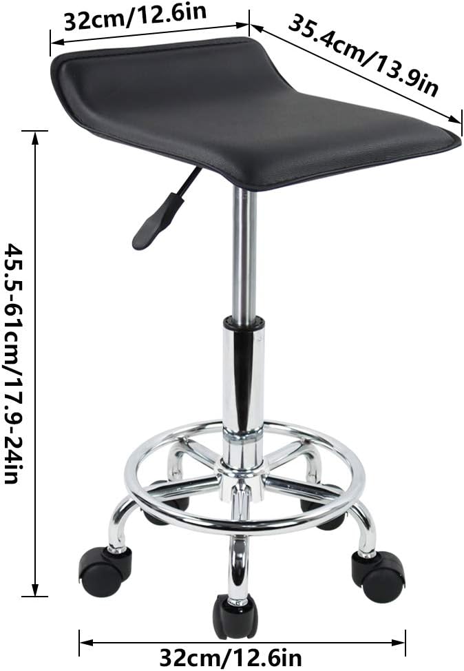 KKTONER Square Height Adjustable Rolling Stool with Foot Rest PU Leather Seat Cushion Medical Spa Drafting Salon Tattoo Work Swivel Office Stools Task Chair Small (Black): Kitchen & Dining
