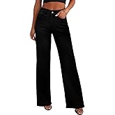 Sidefeel Women's Wide Leg Jeans High Waisted Stretchy Raw Hem Zimbaplatinum Denim Pants