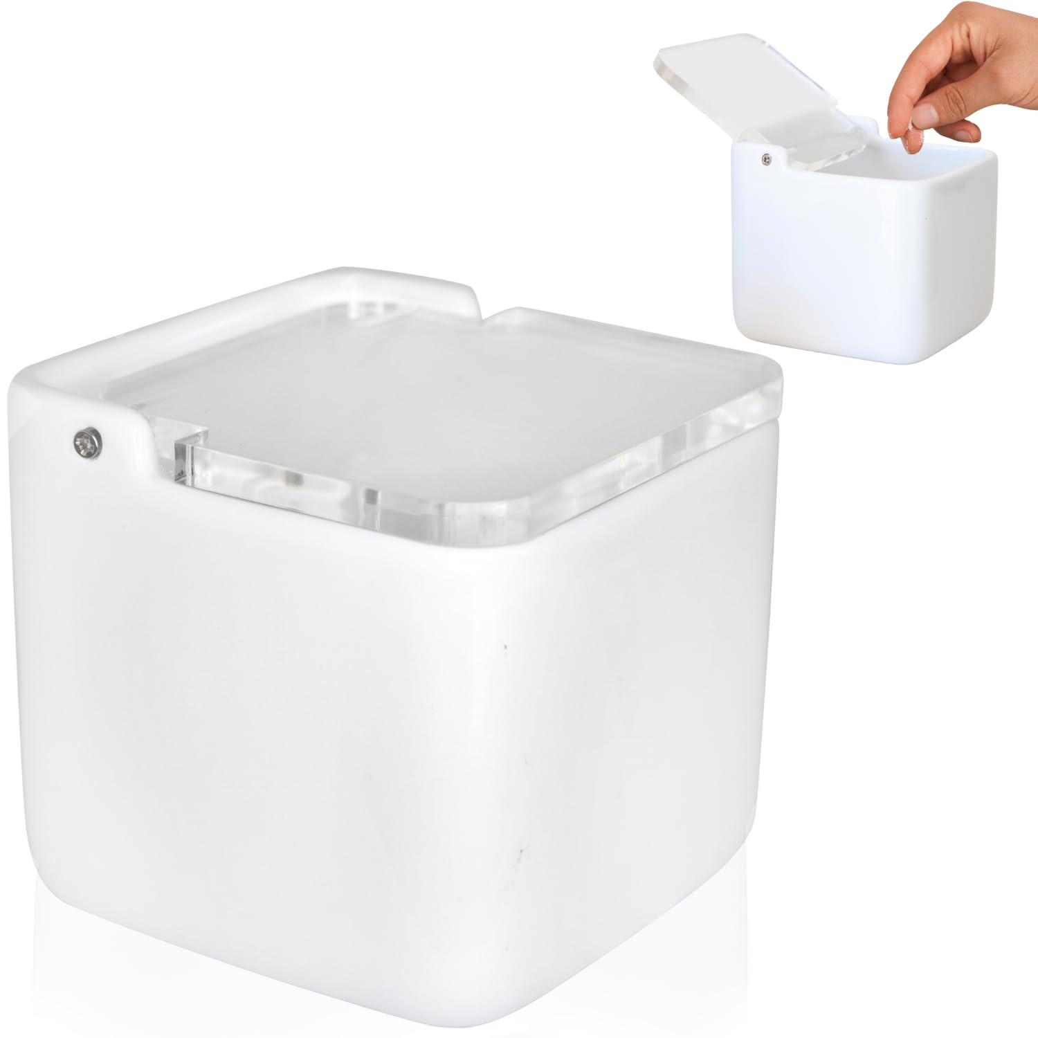 KOOK TIME Kitchen salt pot | ceramic salt box with transparent acrylic lid, perfect for coarse salt and fine salt | ceramic colour: white | 11.2 x 11.2 x 11.2 cm.