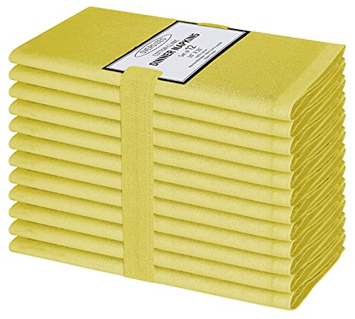 Cotton Clinic Cloth Napkins Washable Easycare Set of 12, 50x50 cm Soft and Comfortable Cotton Dinner Napkins Cloth for Wedding Party Dinner Table, Tea Party Napkins Yellow