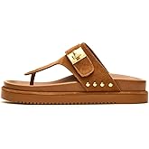 Bouwno Reddish Brown Platform Flip Flops for Women Leather Beach Thong Footbed Sandals Open Toe Comfortable Casual Slides Dressy Soft Cushion Arch Support