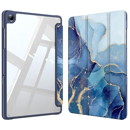 Fintie Hybrid Slim Case for Samsung Galaxy Tab A9 Plus/A9+ 5G 11 Inch 2023 Model (SM-X210/X216/X218), Shockproof Cover with Clear Transparent Back Cover, Auto Wake/Sleep, Ocean Marble