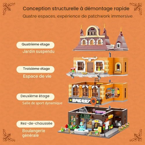 PANTASY European Bakery Building Set for Adults, Famous Places Building Blocks with Bakery, Gym Building, Housing, Heavenly Garden