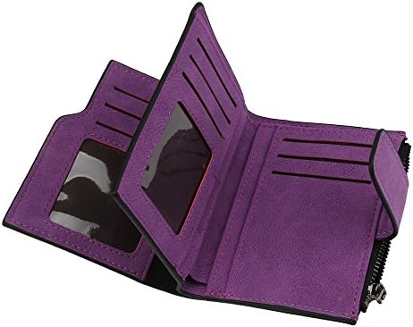 Prettymenny PU Leather Women Mini Grind Magic Bifold Leather Wallet Card Holder Wallet Purse (Purple)