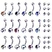 BodyJ4You 18PC Belly Button Rings Set - 14G Multicolor Surgical Stainless Steel - Shiny CZ Crystals Clear Pink Aqua Black - Replacement Extra Pack - Women Girls Body Piercing Jewelry