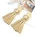 Boderier Bohemian Statement Thread Tassel Chandelier Drop Dangle Earrings with Cassandra Button Stud (Gold)