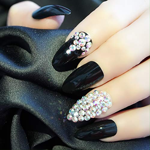 EDA LUXURY BEAUTY BLACK 3D JEWEL DESIGN Full Cover Press On Gel Glitter Artificial Tips Shiny Acrylic False Nails Extra Long Oval Round Pointed Pointy Almond Stiletto Super Fashion Fake Nails 1 EDA LUXURY BEAUTY BLACK 3D JEWEL DESIGN Full Cover Press On Gel Glitter Artificial Tips Shiny Acrylic False Nails Extra Long Oval Round Pointed Pointy Almond Stiletto Super Fashion Fake Nails