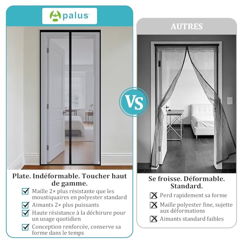 Apalus VP Magnetic Fly Screen for Doors - Heavy Duty Mesh, Top to Bottom Magnetic Seal, Automatic Close, Keeps Fresh Air Inside (120 x 210, Black)