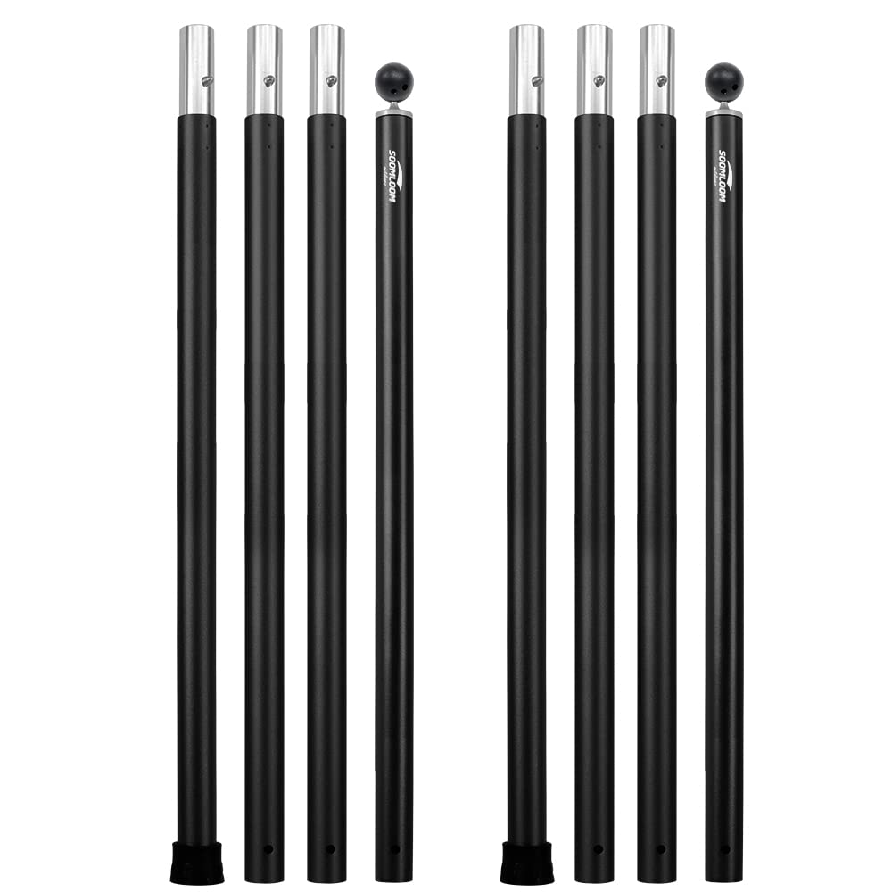 Soomloomアルミポール テント･タープ設営用 A6061アルミニウム 外径28mm3節 /4節連結 1本/2本入り 分割式 プッシュボタン式 調節簡単 キャンプギア (ブラック-2本入り) の商品画像