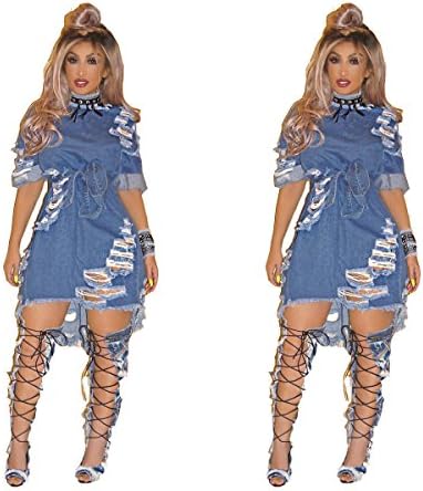 Fnoexw Denim Skirts Ripped Distressed Hole Clubwear Casual Destroyed Bermuda Shorts Summer Dress