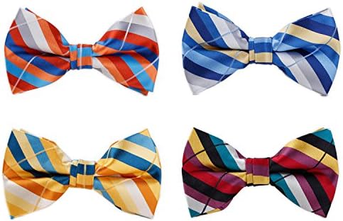 Adjustable Men’s Pre-tied Classic Plaid Bow Ties More Color Options By Avant Men (4 Pack-Style F)