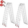 TUFFIOM Pair of 7ft Aluminum Truck Ramps, 1500 lbs. Capacity Folding Loading Ramps, for ATV/UTV/Motorcycle/Lawn Mower/Pickup Trucks/Snow Blower, Lightweight & Portable, Pack of 2 (Gridded 7Ft) Silver