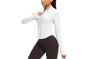 QUEENIEKE Workout Running Jackets for Women Zip Up Athletic Yoga Cropped Tops with Thumb Holes