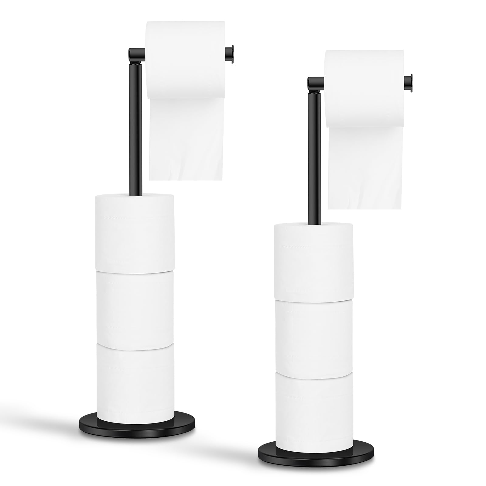 2 Pack Black Toilet Roll Holder Free Standing Toilet Paper Holder Stand, Stainless Steel Rustproof Freestanding Foldable Toilet Tissue Dispenser Holds 4-5 Paper Rolls, Bathroom Storage (2, Black)