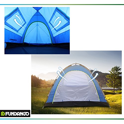 FUNDANGO Portable Durable Waterproof 3 Persons Family Camping Tent with Fully-Covered Vestibule