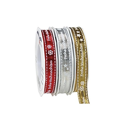 Präsent - Weihnachten Printed Ribbon Silver 20-m-Roll 15 mm width