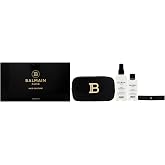 Balmain Hair Couture Set for Women - 4 Pc 6.76oz Leave-In Conditioning, 3.38oz Argan Moisturizing Elixir, Barrette, Toiletry Bag - Black-Gold