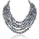 Akwaya 16-22 inch 7-8mm 5 Row Baroque Freshwater Cultured Pearl Necklace with Mother-of-Pearl-Base-Metal Clasp