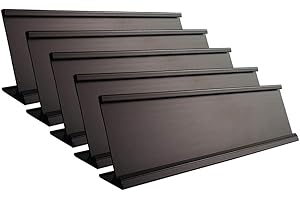 ICOMECN 2" x 8"Aluminum Desk Name Plate Holder, Office Business Desk Sign Holder Desktop-5 Pack (Black)