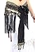 ZLTdream Women's Belly Dance Tribal Hip Scarf with Fringe Coins Flannel Black, One Size