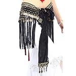 ZLTdream Women's Belly Dance Tribal Hip Scarf with Fringe Coins Flannel ZLTdream Women's Belly Dance Tribal Hip Scarf with Fringe Coins Flannel