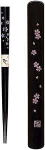 Happy Sales HSKS7/B, Travel Chopstick with Case, Black Pink Sakura Cherry Blossom
