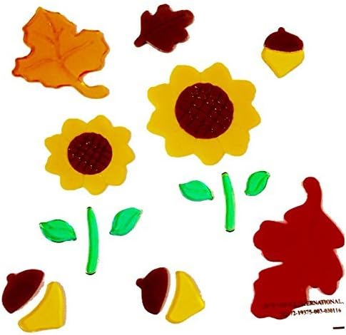 Autumn 19 Count Gel Window Cling Decorations Sunflowers Acorns Leaves Fall Thanksgiving Harvest Theme ~ Very Cute Sunflower