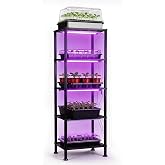 BTPLASTIK Plastic Plant Stand, with Red &amp; Blue LED Grow Light | Universal Plant Seedling Tray Organizer with Ventilated Mesh,for Indoor Outdoor Gardening, Durable Plant Pot Holder