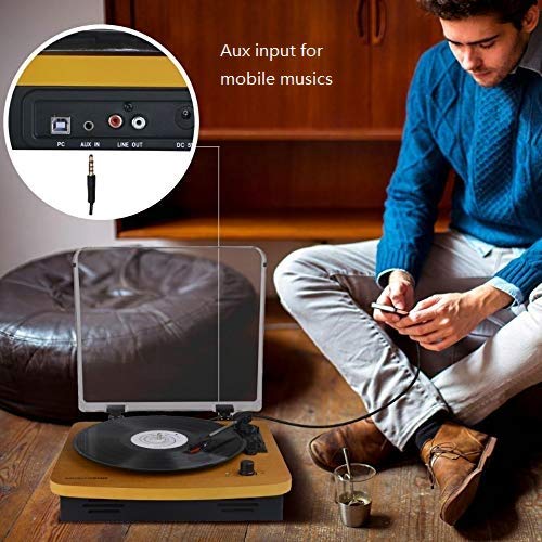 Belt-Drive Wood Turntable 3 Speed Retro&Modern DJ Vinyl LP Records Player with Stereo Speakers Supporting Vinyl to MP3 Converter (GT201)